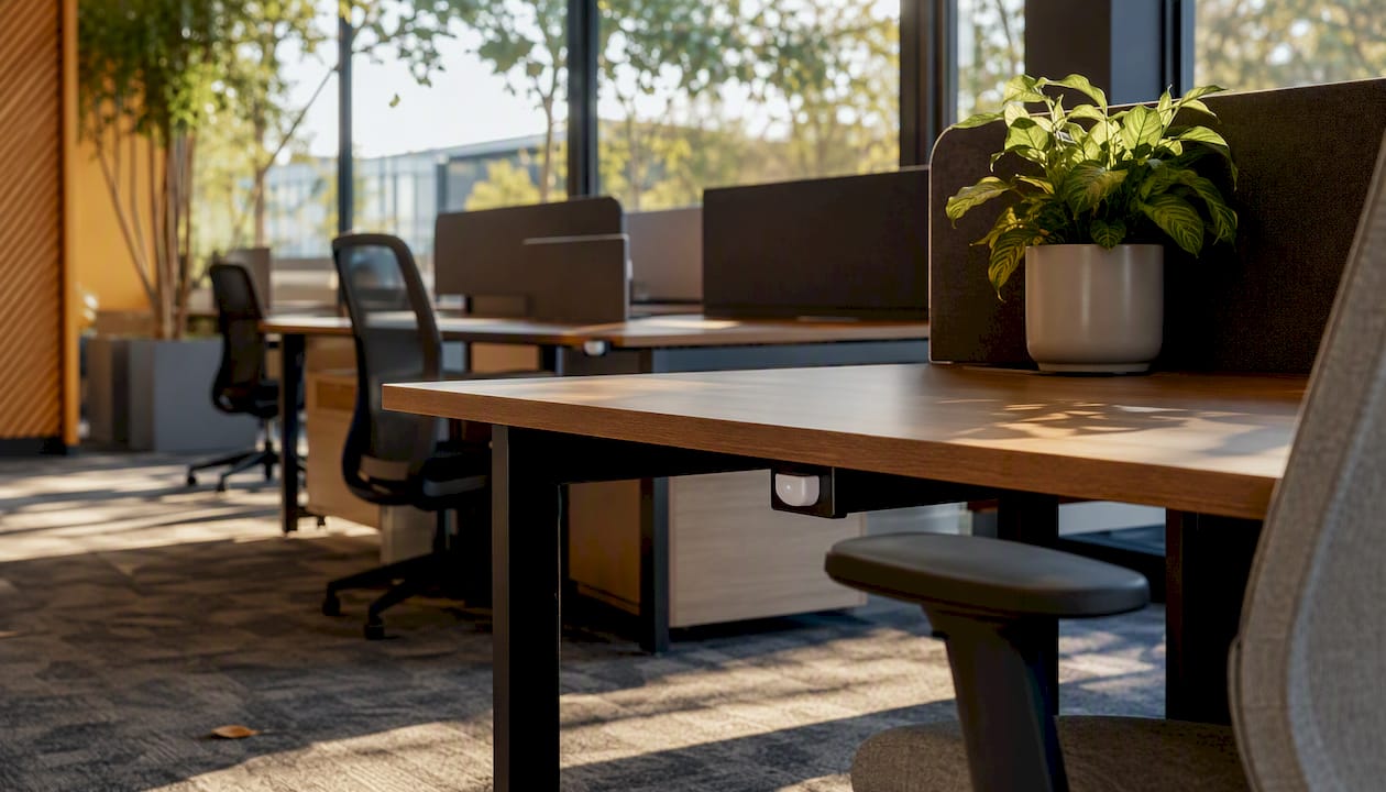 Office desks with occupancy sensors installed