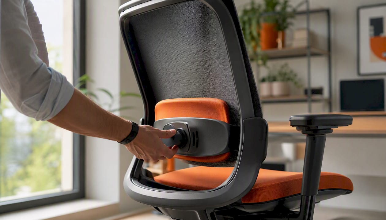 Hand adjusting office chair lumbar support