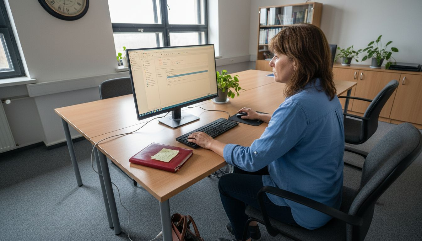Žena organizuje tok rada u finansijskoj kancelariji, prilagođava procese i uvodi efikasnije metode za svakodnevno poslovanje.