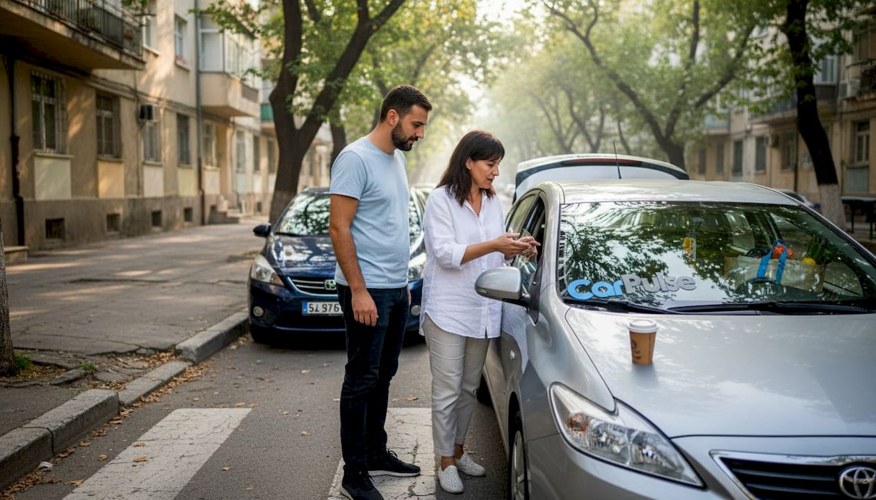 Guidatori albanesi accanto ad auto a basso consumo