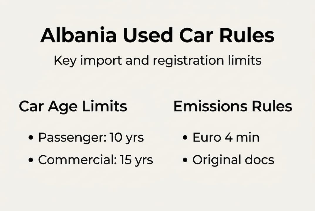 Infografica che mostra le regole di importazione delle auto usate in Albania