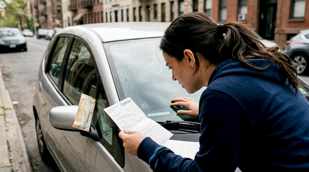 Donna verifica il VIN dell'auto con i documenti di immatricolazione