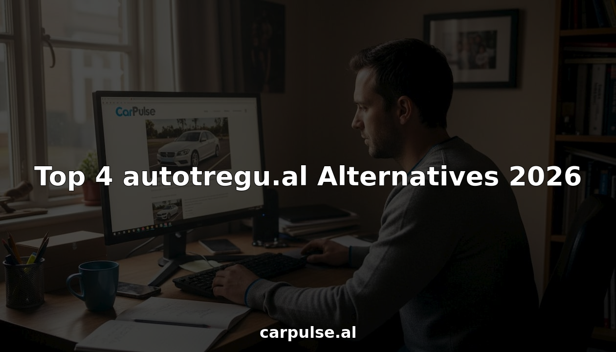 Uomo che naviga nel mercato albanese delle auto dall'home office