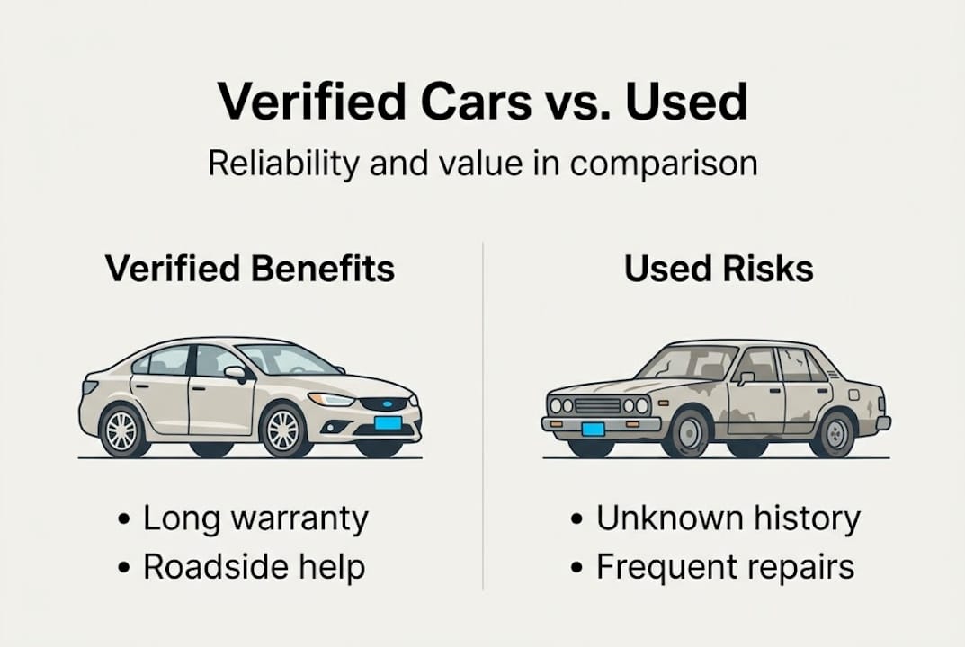 Infografica che mostra il confronto auto verificata vs usata