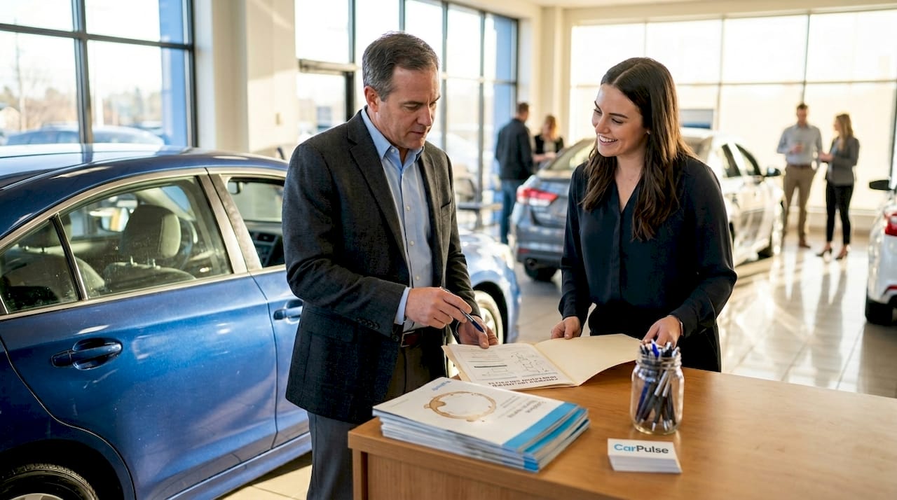 Cliente che discute di un'auto certificata in concessionaria