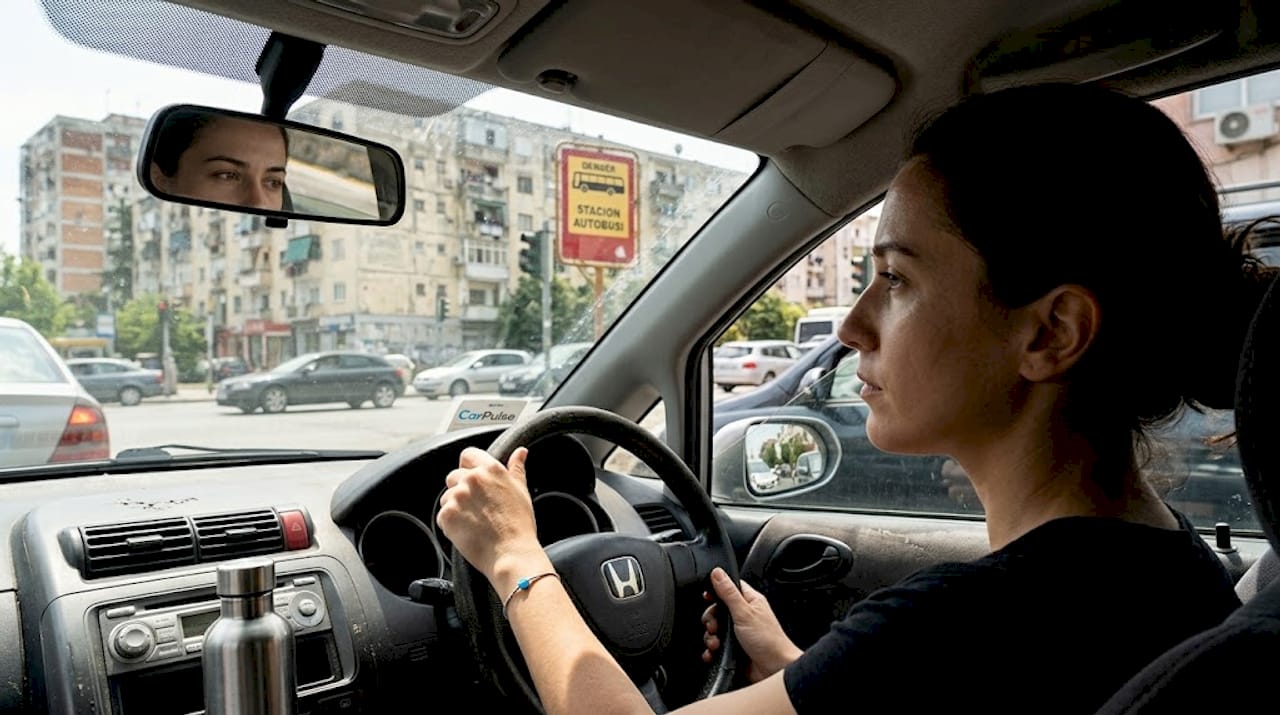 Donna che prova un’auto usata per la città di Tirana