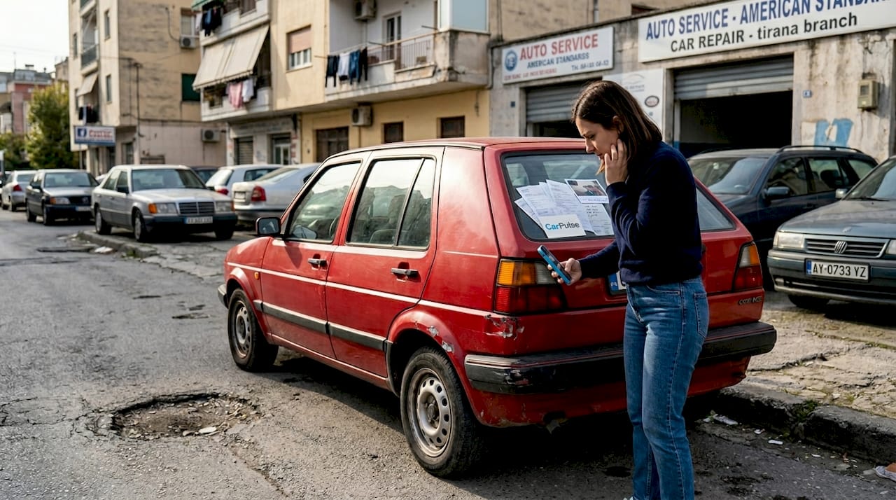 Una donna documenta i danni dell'auto per un reclamo assicurativo