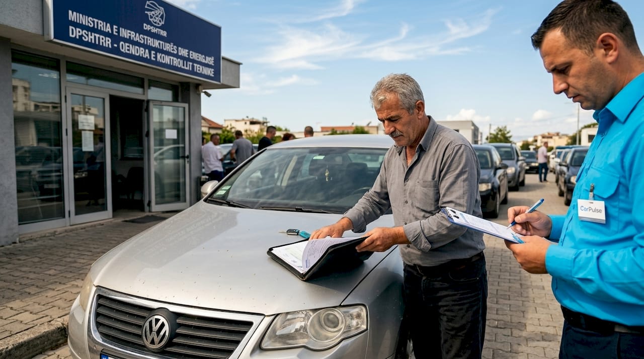 Pronari i makinës duke u përgatitur për kontrollin e automjetit në Shqipëri