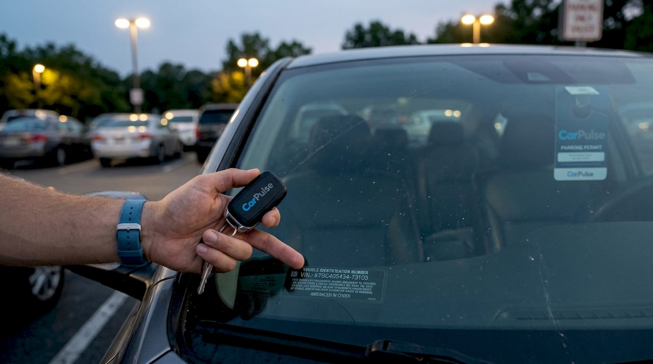 Mano che punta alla targa VIN dell'auto