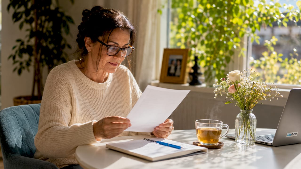 Mani che tengono una lettera di prestito auto pre-approvato su un tavolo
