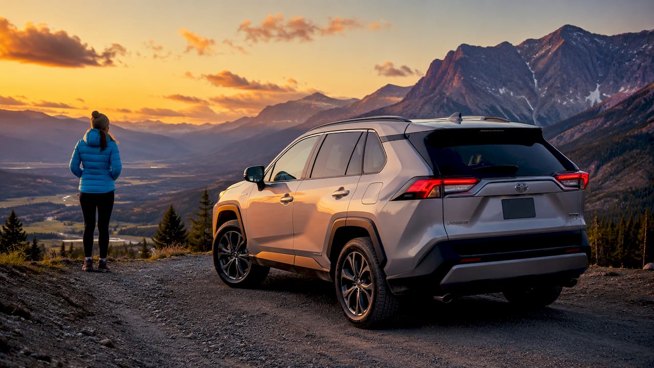 Toyota RAV4 Hybrid parcheggiato in una strada suburbana