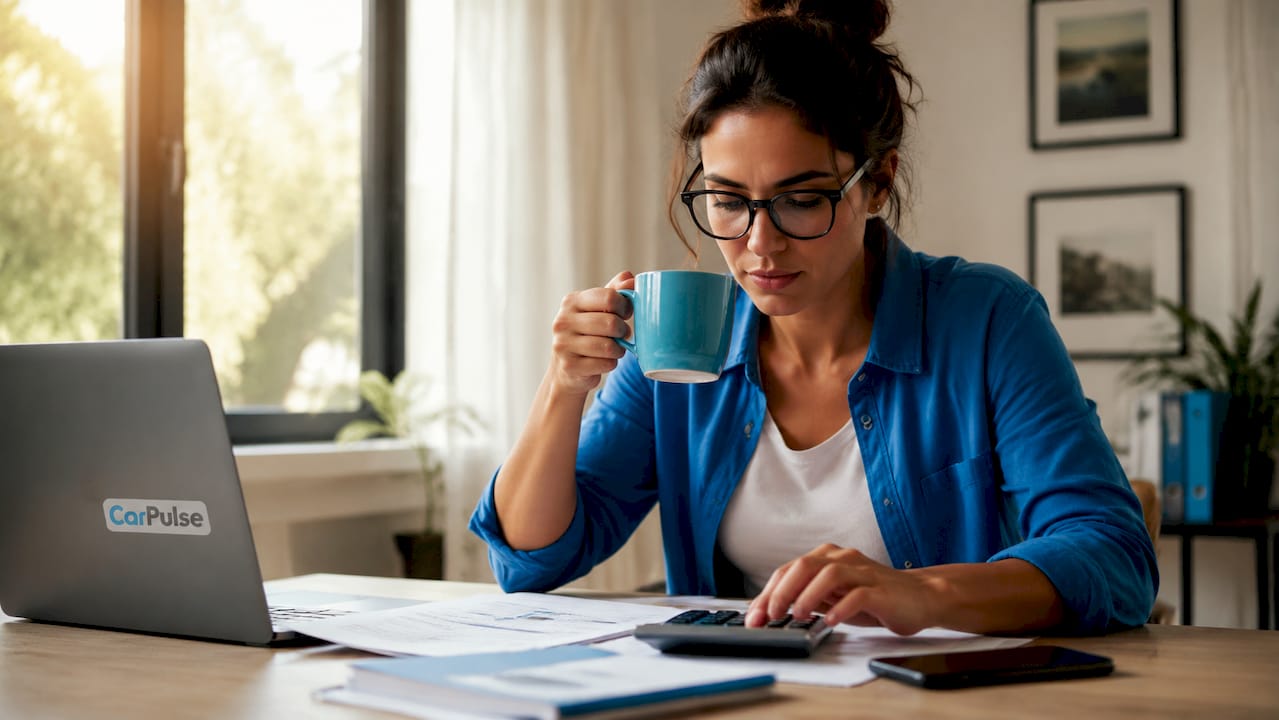 Donna che calcola i vantaggi finanziari del leasing auto