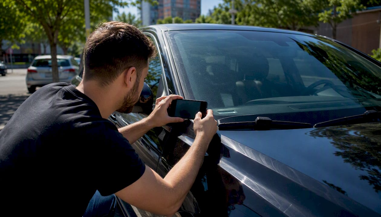 Persona che scansiona il VIN dell'auto con uno smartphone