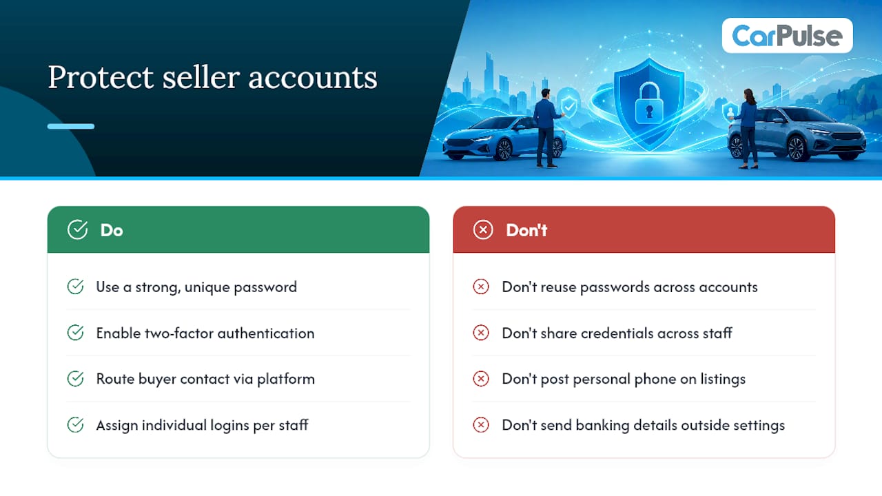Quali protezioni di sicurezza e privacy si applicano agli account venditore? — diagramma di panoramica