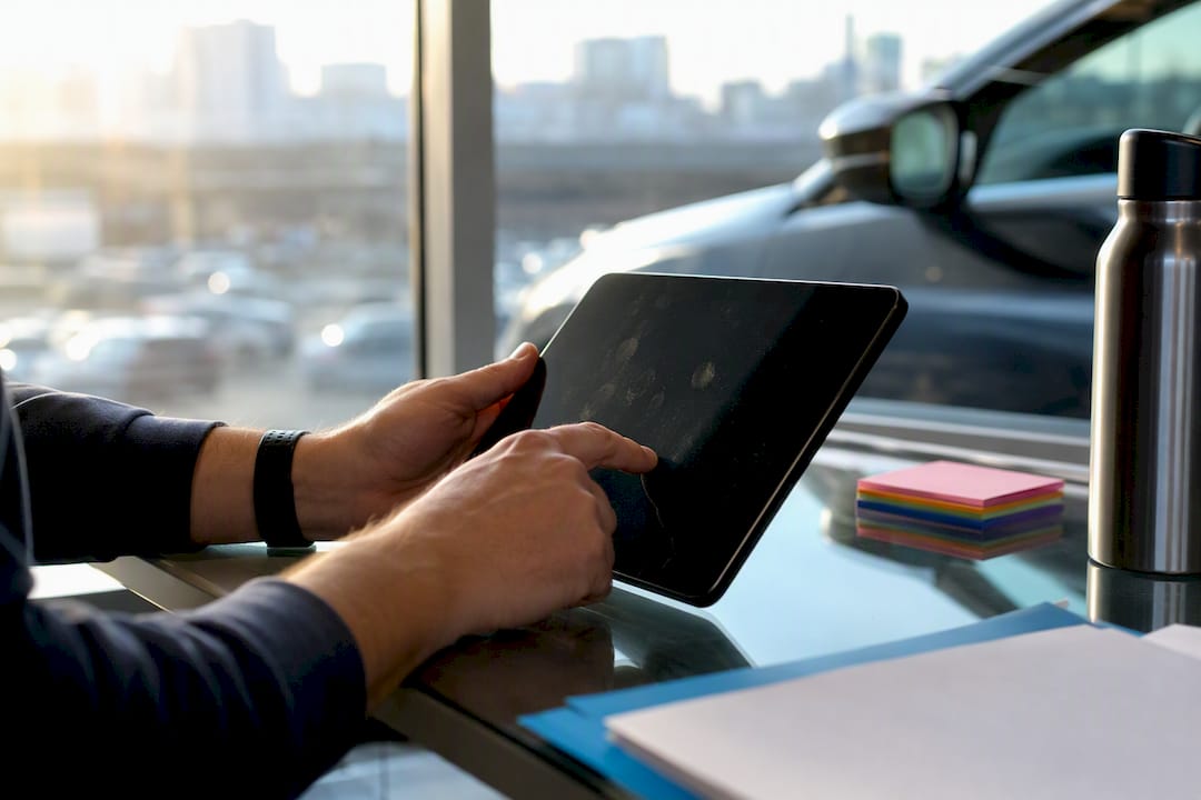 Duar që përdorin tablet në zyrën e tregtarit