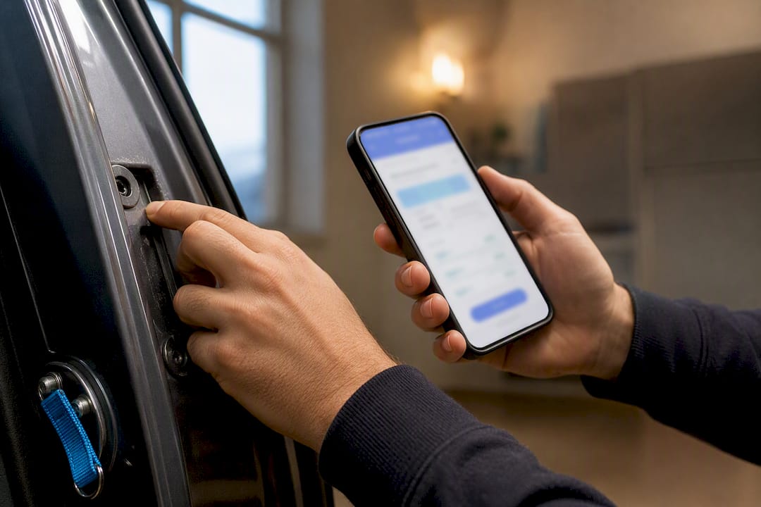 Duart që kontrollojnë VIN-in e një automjeti pranë telefonit