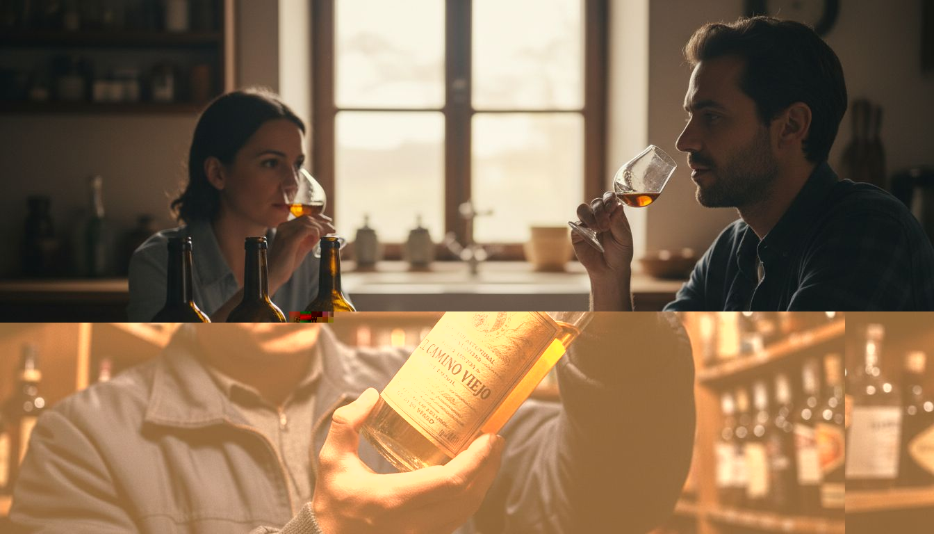 Chico observa detenidamente la etiqueta de una botella de licor artesanal