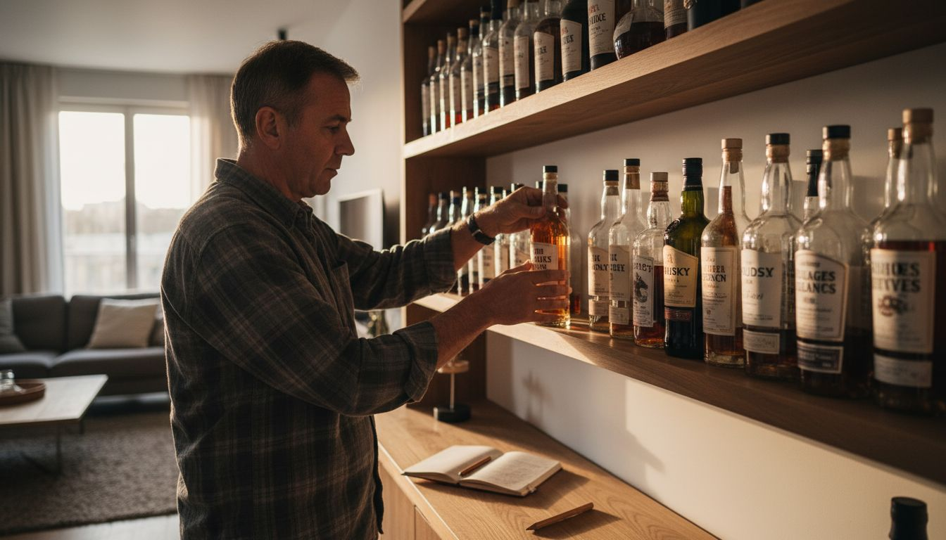 Passionné, je collectionne et classe soigneusement mes bouteilles de rhum, de whisky et de vodka.