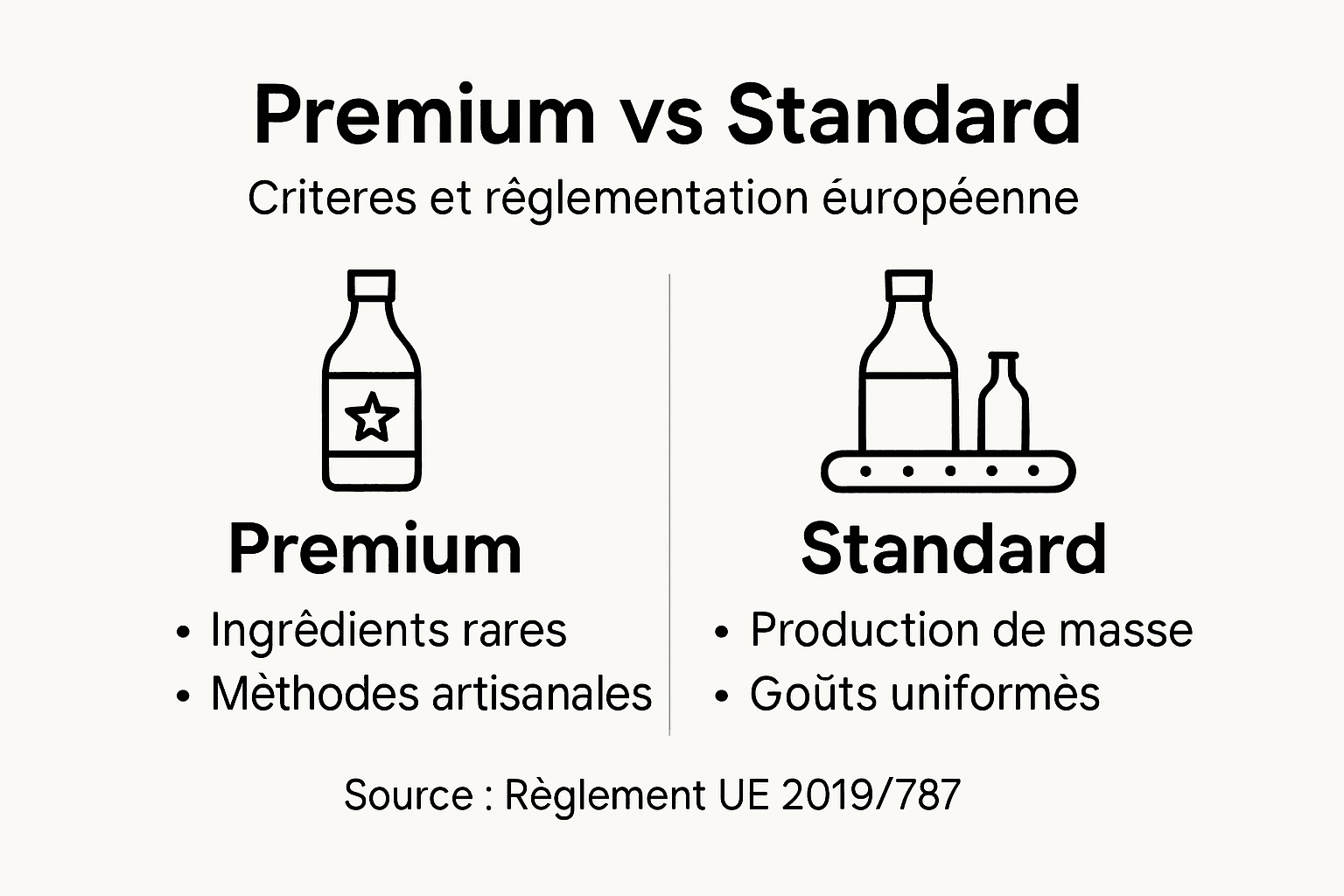 Visuel comparatif des exigences premium et standards selon les normes européennes