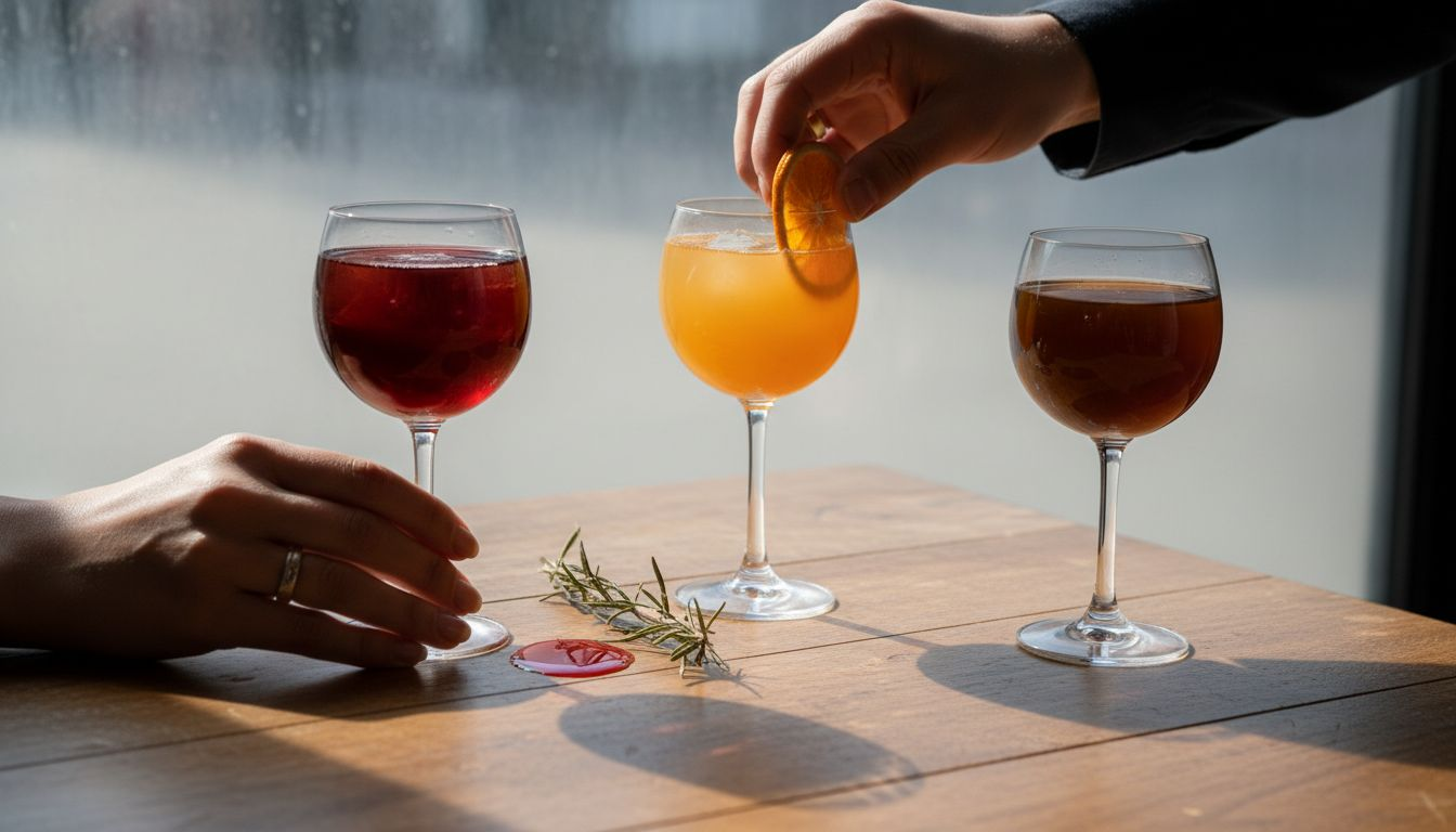 Una selección de amargos italianos servidos en copas elegantes.