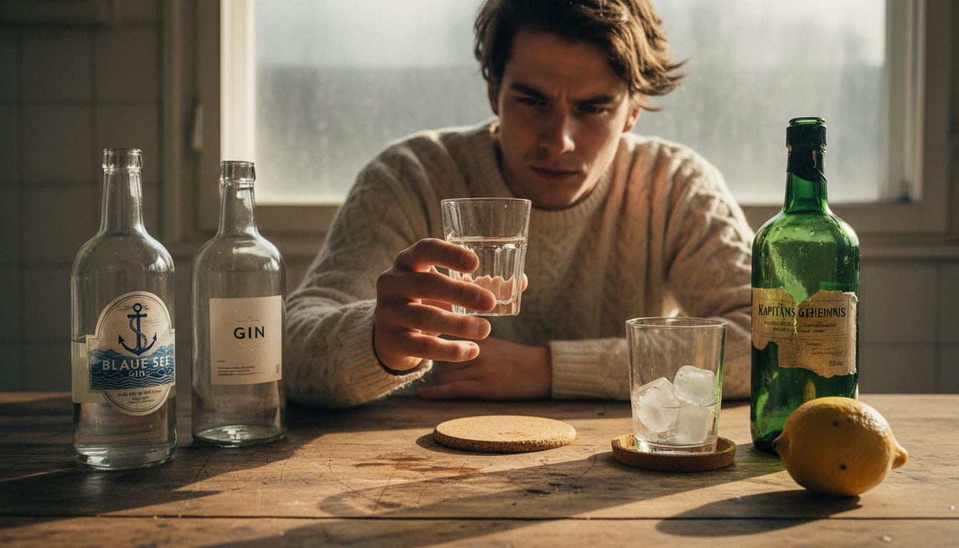 Ein Mann probiert einen besonders hochprozentigen Gin.