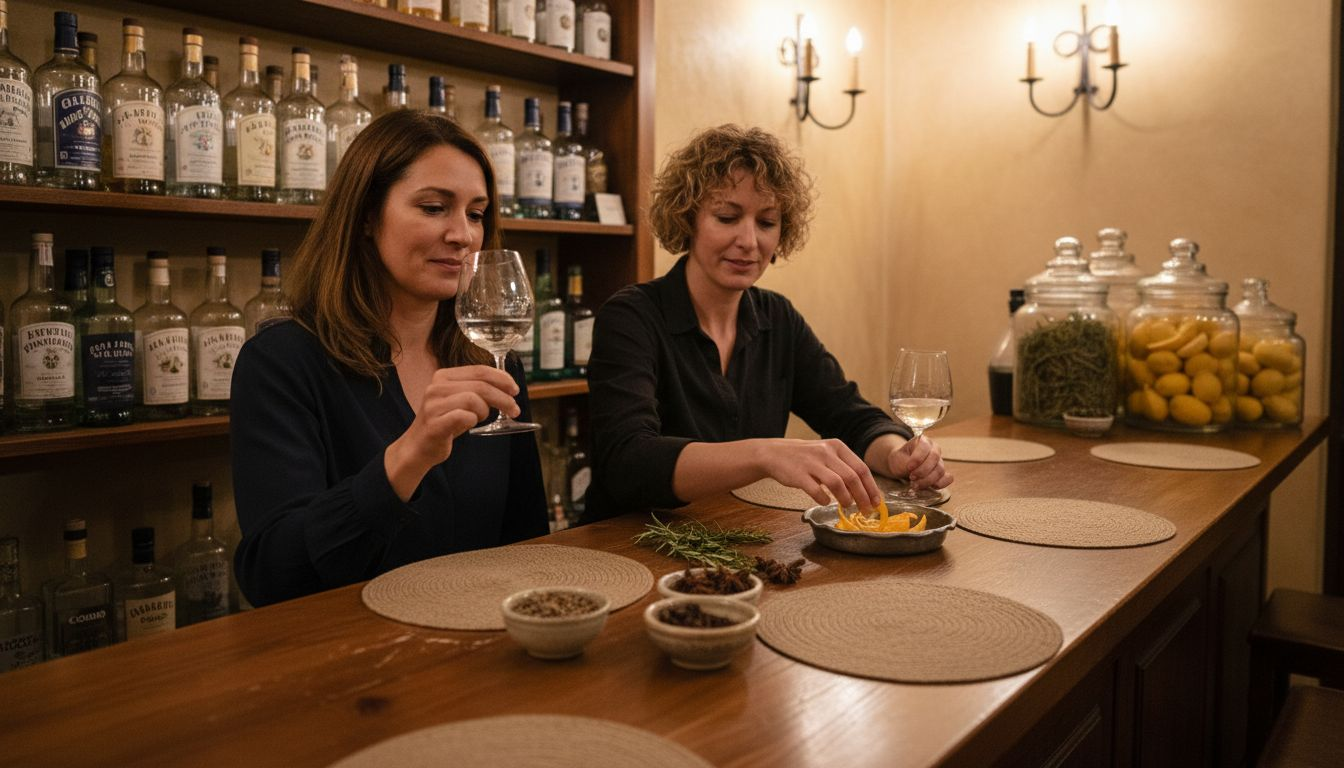 Dégustation de gin entre amis dans un bar italien