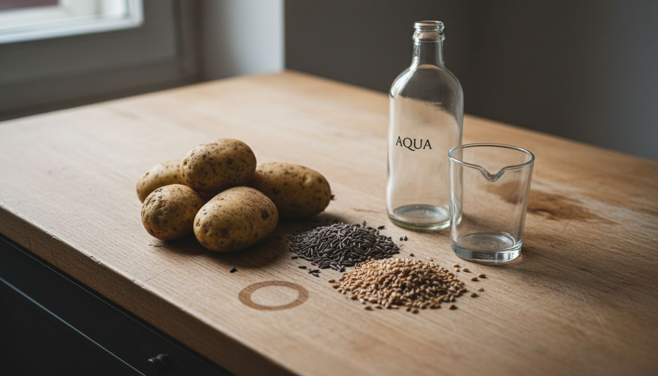Nahaufnahme von Zutaten für Wodka auf der Küchenarbeitsplatte