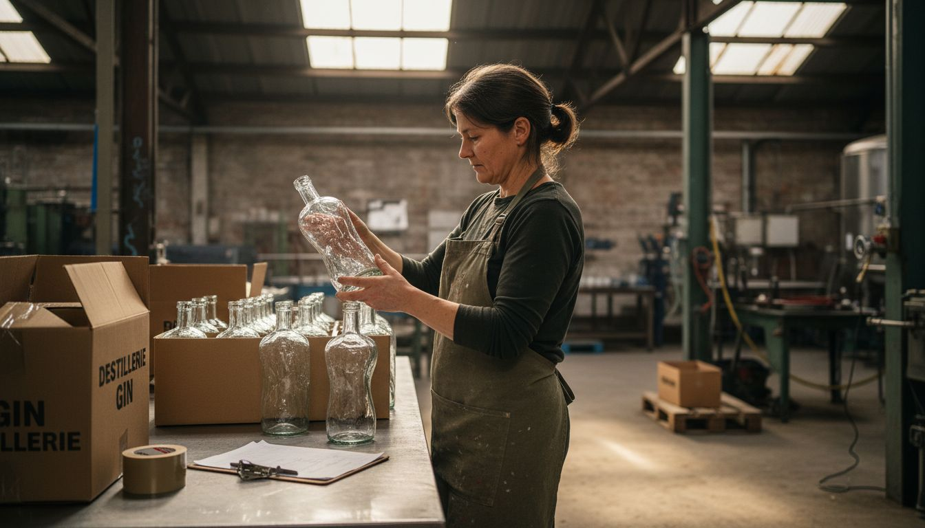 In unserer nachhaltigen Destillerie werden die Ginflaschen umweltfreundlich verpackt.