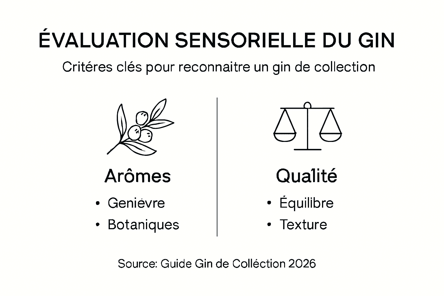 Découvrez notre infographie dédiée aux critères sensoriels pour bien choisir votre gin préféré.