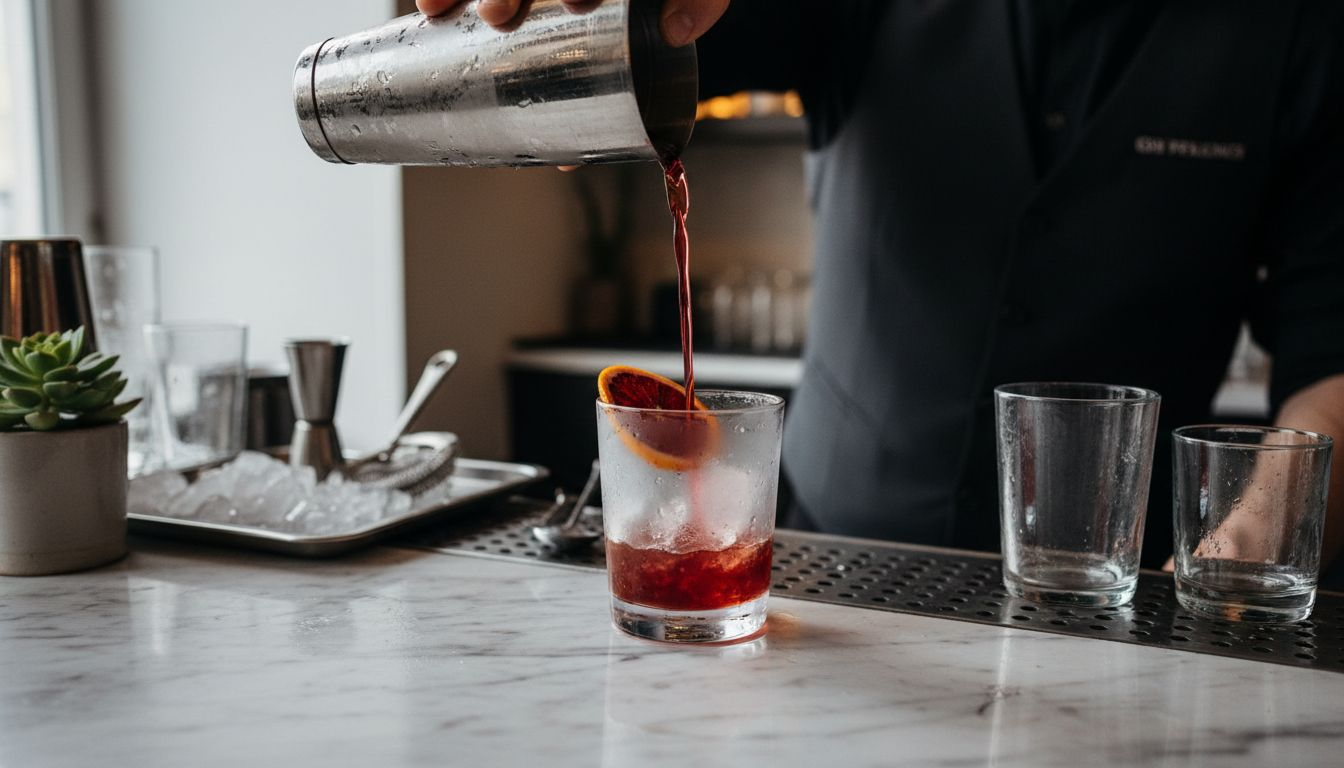 Negroni clásico servido con su tradicional rodaja de naranja