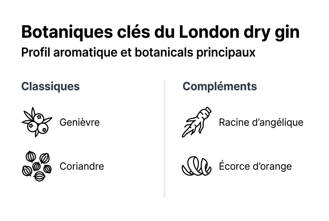Présentation visuelle des plantes aromatiques qui composent le London dry gin