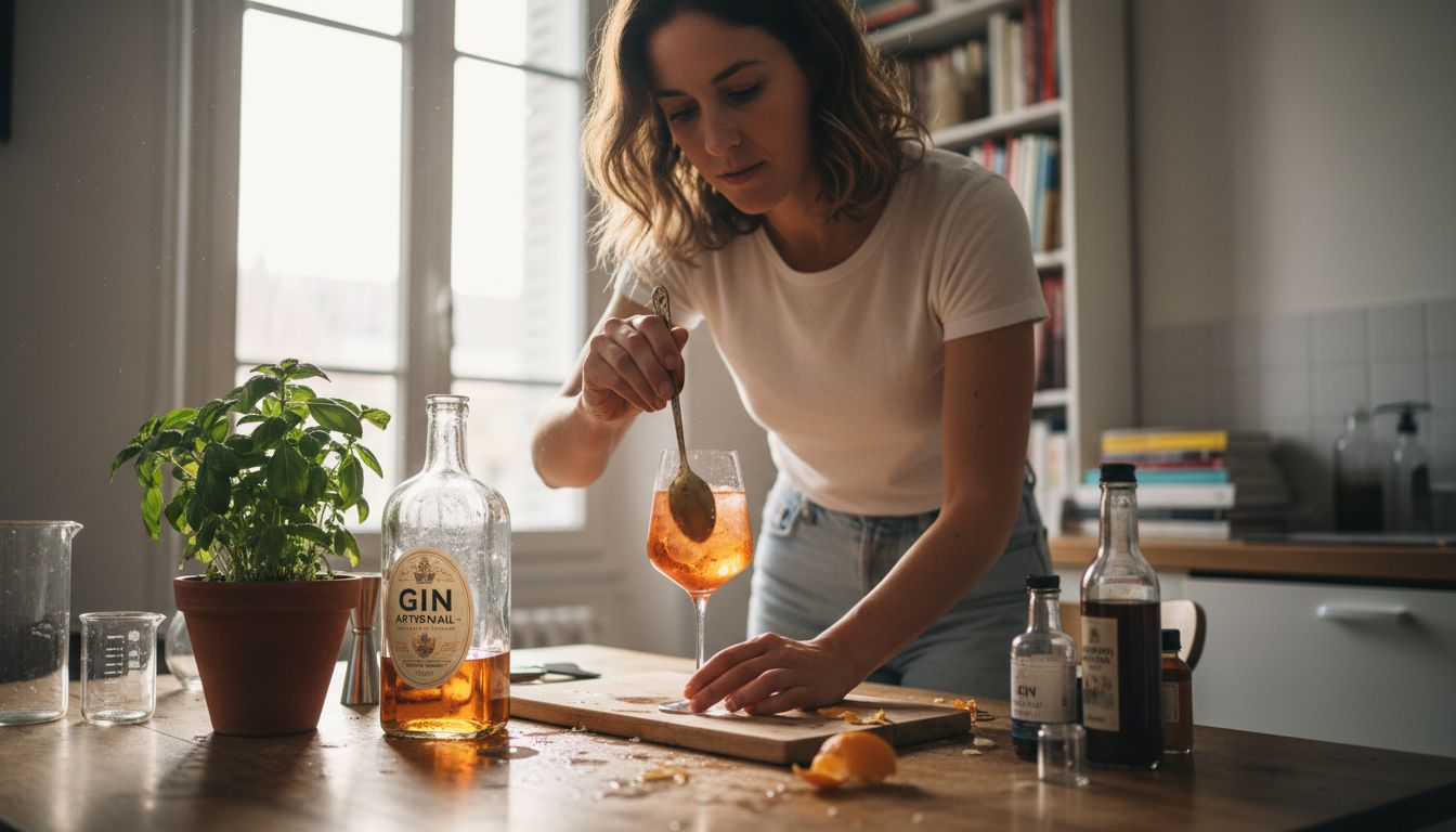 Un passionné de cocktails prépare son propre Spritz sur-mesure, plein d’arômes.