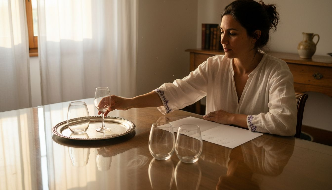 Una donna sta valutando quale bicchiere a forma di tulipano scegliere per la degustazione.