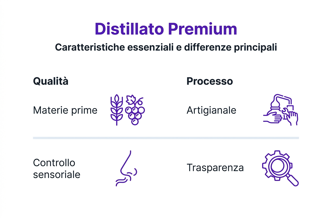 Infografica sulle principali qualità di un distillato premium