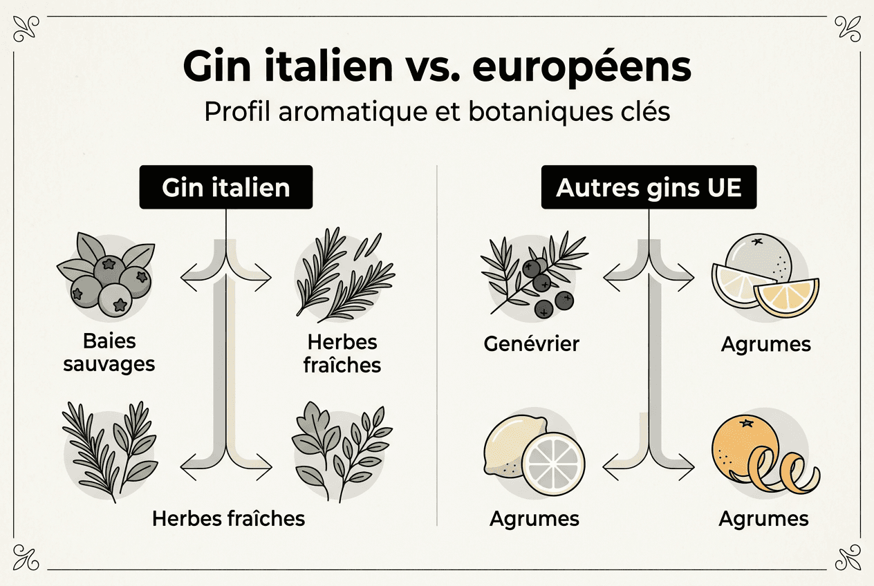 Panorama visuel des différences entre les gins italiens et ceux du reste de l’Europe