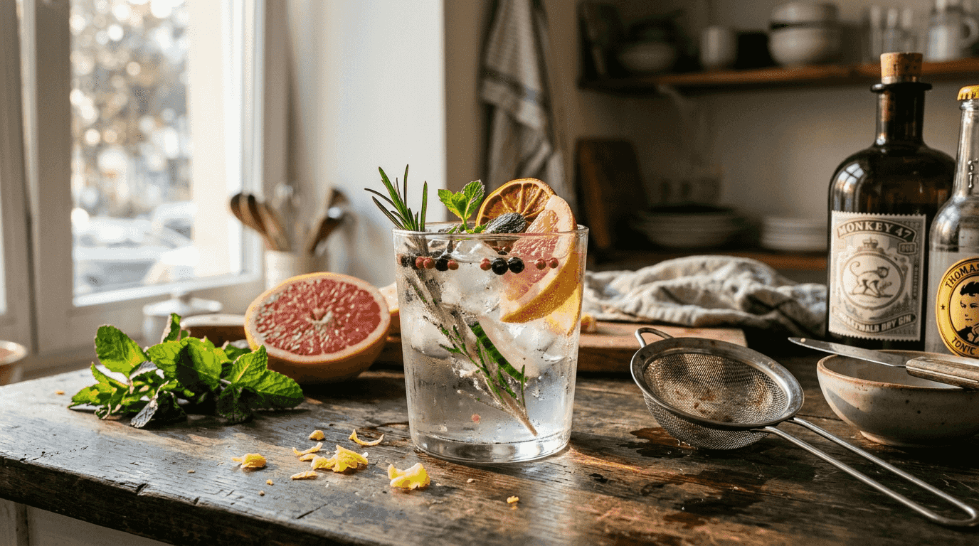 Ein erfrischender Gin, verfeinert mit aromatischen Botanicals und frischen Früchten direkt im Glas.