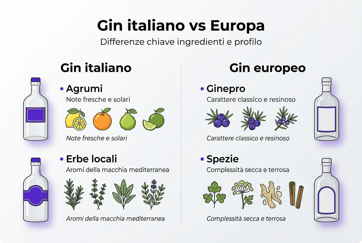 Infografica: il confronto tra gin italiani e gin europei