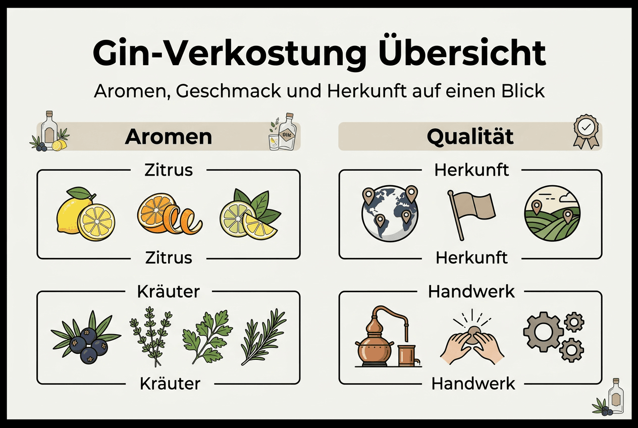 Infografik: Die wichtigsten Kriterien für eine Gin-Verkostung im Überblick