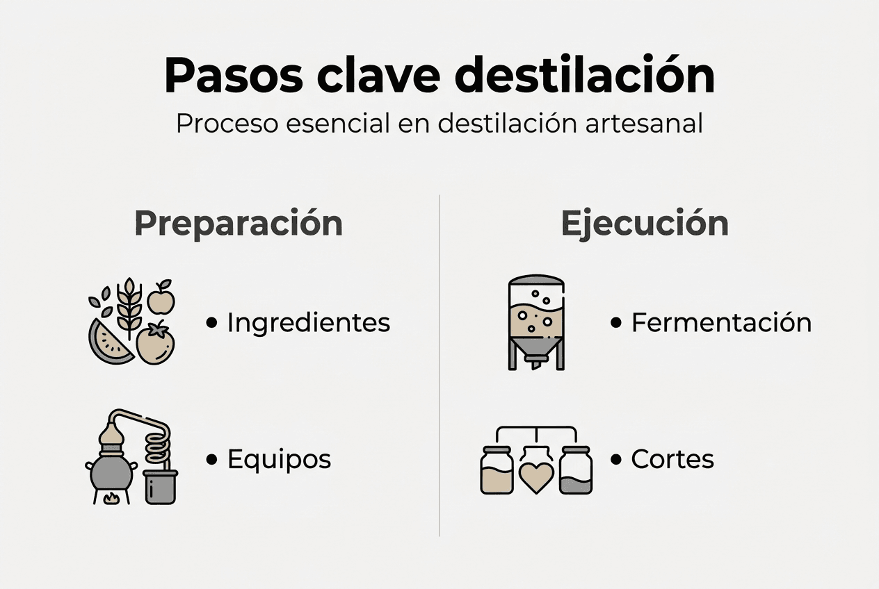 Infografía: etapas esenciales para una destilación artesanal
