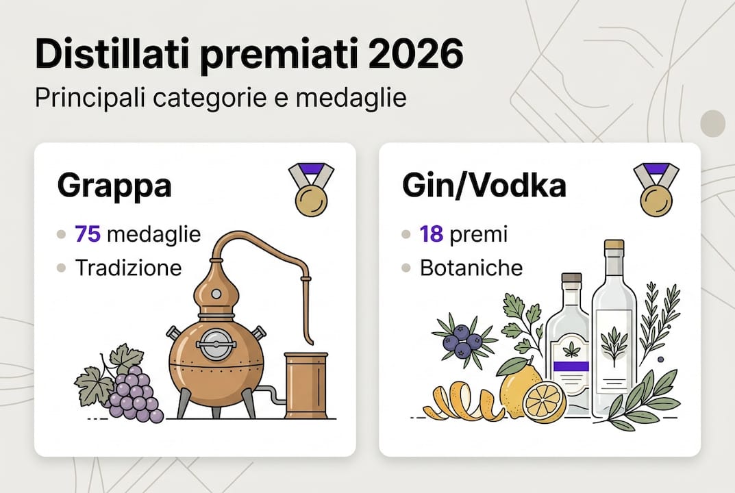 Infografica sulle categorie di distillati italiani più premiati
