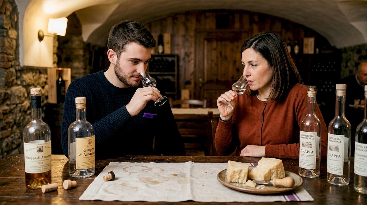 Scopri i sapori autentici della nostra grappa fatta a mano, degustandola nell’accogliente atmosfera della sala rustica.