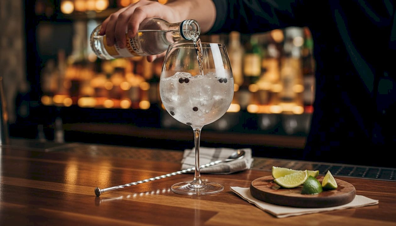 Detalle de un gin tonic recién servido