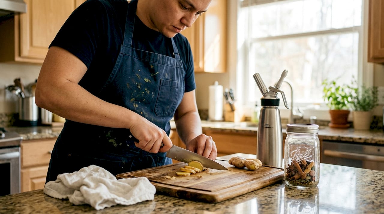 Le mixologue sélectionne soigneusement ses ingrédients avant de réaliser son infusion.