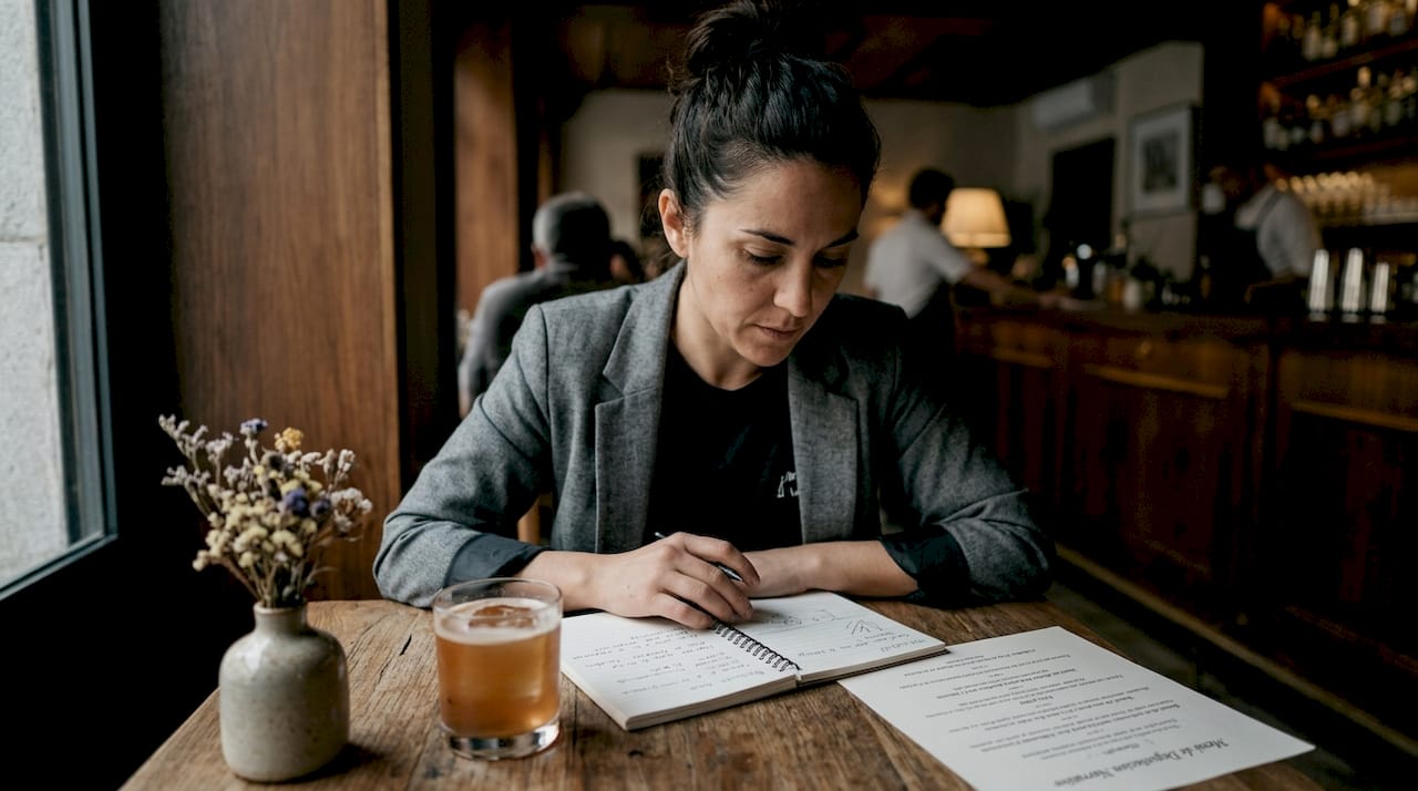 La mixóloga revisa el menú de degustación hecho a medida