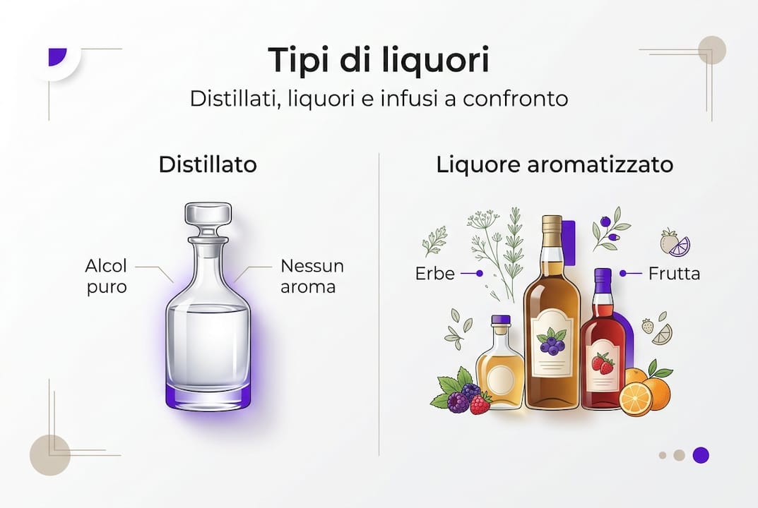 Infografica comparativa sui diversi tipi di liquori aromatizzati
