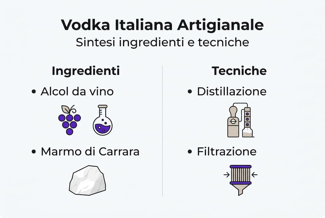 Infografica dedicata agli ingredienti e ai metodi di produzione della vodka made in Italy