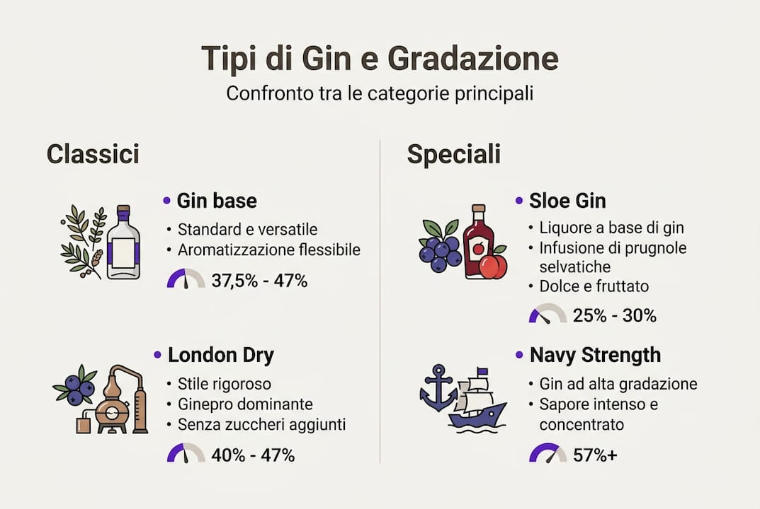 Infografica dedicata alle tipologie di gin e alle loro diverse sfumature