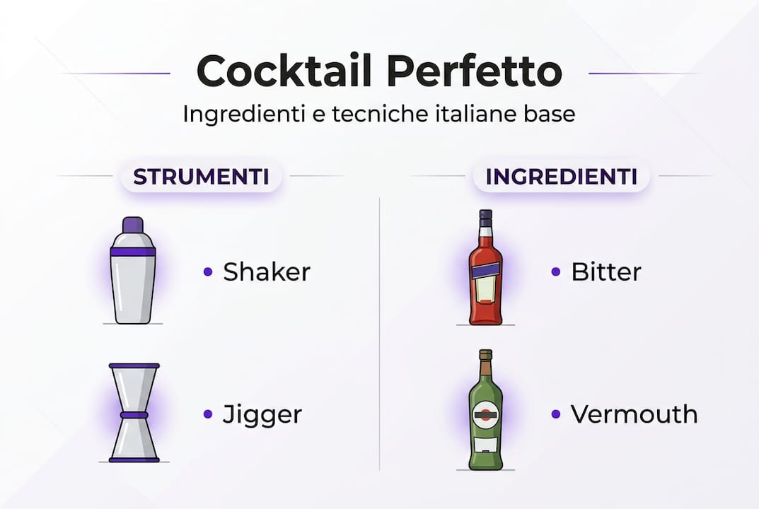 Guida illustrata agli ingredienti e agli strumenti indispensabili per preparare un cocktail perfetto