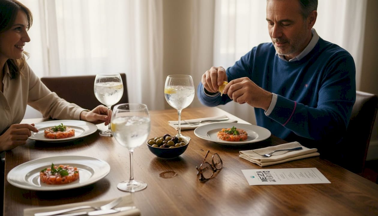 Tavola apparecchiata con piatti di pesce e cocktail pronti per essere gustati