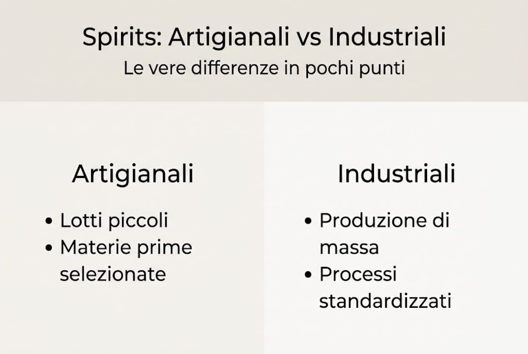 Infografica: confronto tra distillati artigianali e industriali